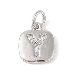 Letter Y Покрытие стойки латунь микропаве прозрачные кубические циркониевые подвески, с прыжковых колец, без кадмия и без свинца, долговечный, платина, Письмо Y, 11.5x9x1.5 мм, отверстие : 2.8 мм