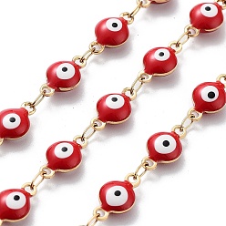 Красный 304 цепи из нержавеющей стали ссылка, со смолой, эмалью и катушкой, несварные, реальный 18 k позолоченный, глаз, ионное покрытие (ip), красные, 11x6x4 мм, около 32.81 футов (10 м) / рулон