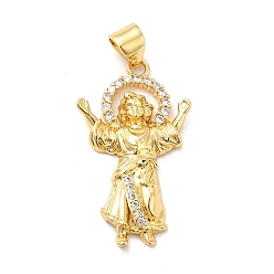 Real 18K Gold Plated Rack Plating Brass Micro Pave Cubic Zirconia Pendants, Religion Divine Child Jesus Charm, Long-Lasting Plated, Cadmium Free & Lead Free, Real 18K Gold Plated, 25.5x15.5x3mm, Hole: 3x4mm
