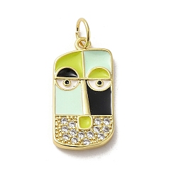 Aquamarine Brass Micro Pave Cubic Zirconia Pendants, with Enamel, with Jump Ring, Real 18K Gold Plated, Abstract Face, Aquamarine, 23.5x11.5x2mm, Hole: 3mm