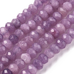 Violet Dyed Natural Malaysia Jade Rondelle Beads Strands, Faceted, Violet, 4x2~3mm, Hole: 1mm, about 115pcs/strand, 14 inch