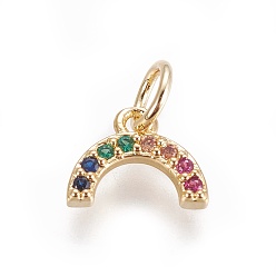 Golden Brass Micro Pave Cubic Zirconia Charms, Rainbow, Golden, 7x9.5x2mm, Hole: 3mm