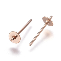 Rose Gold 304 Stainless Steel Stud Earring Findings, For Half Drilled Beads, Rose Gold, 13.5x4mm, Pin: 0.7mm