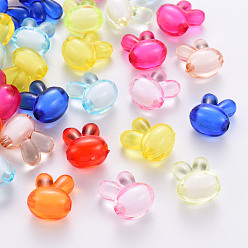 Mixed Color Transparent Acrylic Beads, Bead in Bead, Dyed, Rabbit, Mixed Color, 15.5x12x9.5mm, Hole: 2mm, about 480pcs/500g
