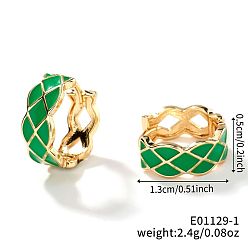 Зеленый Модные минималистичные многоцветные латунные эмалевые серьги-кольца для элегантных и уникальных аксессуаров для ушей, зелёные, 13x5 мм