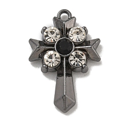 Черный Цвет Металла Стойки обшивки кулон сплава, с ринеттином, без свинца и без кадмия, крестик, металлический черный , 13x12.5x3.5 мм, отверстие : 1.2 мм