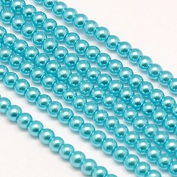 Sky Blue Eco-Friendly Dyed Glass Pearl Round Beads Strands, Grade A, Cotton Cord Threaded, Sky Blue, 4~4.5mm, Hole: 0.7~1.1mm, about 104pcs/strand, 15 inch