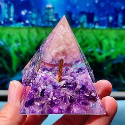 Dark Violet Resin Pyramid Tower Ornaments, for Home Office Desktop Decoration Good Lucky Gift , Dark Violet, 60x60x60mm
