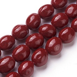 Red Electroplate Shell Pearl Beads Strands, Potato, Red, 11.5~13x9.5~11mm, Hole: 0.8mm, about 32pcs/strand, 15 inch~16 inch(38~40.7cm)