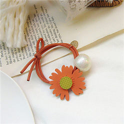 Orange hair tie Cute Daisy Hair Tie with Floral Elastic Band - Forest Style, Leather Cover.