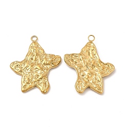 Real 18K Gold Plated Ion Plating(IP) 304 Stainless Steel Pendants, Textured, Starfish Charm, Real 18K Gold Plated, 26x21x2mm, Hole: 1.8mm