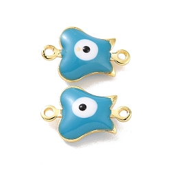 Steel Blue Brass Enamel Connector Charms, Real 18K Gold Plated, Evil Eye Pattern, Steel Blue, 12.5x8x3.5mm, Hole: 1mm