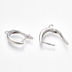 Real Platinum Plated Brass Hoop Earring Findings with Latch Back Closure, Nickel Free, Real Platinum Plated, 21x12x3.5mm, Hole: 1.5mm, Pin: 1mm