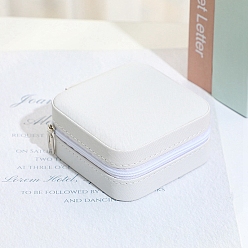 Blanc Mini boîte carrée à fermeture éclair pour rangement de bijoux en cuir pu, étui à bijoux portable de voyage, pour les colliers, Anneaux, boucles d'oreilles et pendentifs, blanc, 10x10x5 cm