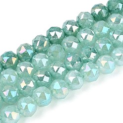 Бледно-бирюзовый Антикоррозийные гальванические стеклянные бусины, круглые, имитация нефрита, градиент цвета, граненые, бледные бирюзовая, 5.5~6 мм, отверстие : 1~1.2 мм, около 65~69 шт / нитка, 13.58~14.76'' (34.5~37.5 см)