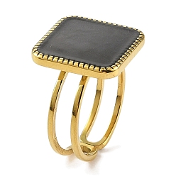 Настоящее золото 18K 304 эмалированные открытые манжеты из нержавеющей стали для женщин, ионное покрытие (ip), квадратный, реальный 18 k позолоченный, размер США 6 (16.5 мм)