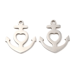 Stainless Steel Color 316L Surgical Stainless Steel Pendants, Laser Cut, Anchor Charm, Stainless Steel Color, 17x15x1mm, Hole: 1.4mm