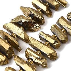 с Золотистым Покрытием Гальванические природный кристалл кварца бусы пряди, граненые, палочка для наггетсов, с бисером, с золотым покрытием, 11~25x3~9x4~10 мм, отверстие : 1~1.2 мм, около 19~26 шт / нитка, 7.09~7.48'' (18~19 см)