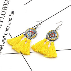 Yellow HE-8361 Earrings fashion sun flower long tassel pendant accessories set of 12