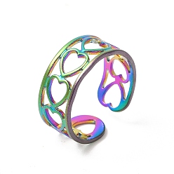 Rainbow Color Ионное покрытие (ip) 304 кольцо из нержавеющей стали с полым сердцем и открытой манжетой для женщин, Радуга цветов, размер США 6 1/4 (16.7 мм)