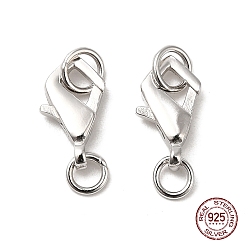 Platinum Rhodium Plated 925 Sterling Silver Lobster Claw Clasps, with Jump Rings and 925 Stamp, Platinum, 11x6.5x2.5mm