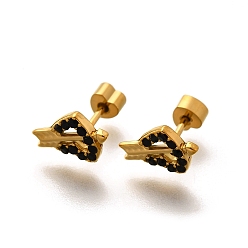 Реактивный Самолет Ионное покрытие (ip) 304 серьга-гвоздик в форме сердца из нержавеющей стали, со стразами, реальный 14 k позолоченный, струя, 6.5x9 мм