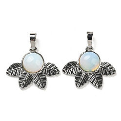 Опал Opalite подвески, стойки покрытие латунь лист прелести, платина, без кадмия и без свинца, 22x27x7 мм, отверстие : 8x5 мм