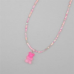 type 10 Очаровательное колье из бисера в виде медвежонка с градиентными цветами для девушек в богемном стиле