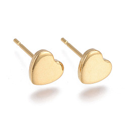 Golden 304 Stainless Steel Stud Earrings, Heart, Golden, 6x6x1mm, Pin: 0.6mm