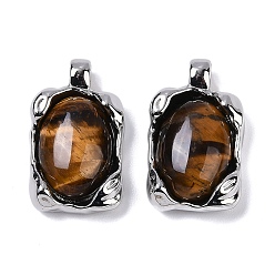 Тигровый глаз Латунь с подвесками из драгоценных камней, прямоугольные, 21.5x12.5x7.5 мм, отверстие : 2.5x2 мм