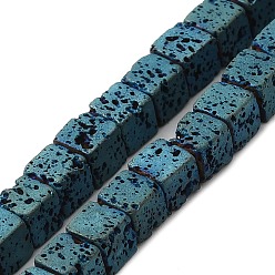 Green Plated Electroplated Natural Lava Rock Beads Strands, Square, Green Plated, 4.5x4.5x4.5mm, Hole: 1mm, about 89~91pcs/strand, 16.54''~17.32''(42~44cm)