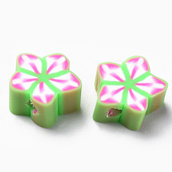 Желто-Зеленый Бусины из полимерной глины , для поделок ювелирных изделий, цветок, желто-зеленый, 9~12x9~12x4~5 мм, отверстие : 1.6 мм