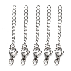 Stainless Steel Color 304 Stainless Steel Chain Extender, Stainless Steel Color, 65~70mm, Clasp: 9x15mm, Chain: 43mm, Ring: 6x1mm.