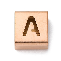 Letter A Ионное покрытие (ip) 304 квадратные подвески-слайдеры из нержавеющей стали, розовое золото , буква a, 9x8x4 мм, отверстие : 3.5x8.5 мм