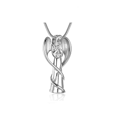 Stainless Steel Color Stainless Steel Urn Ashes Pendant, Angel Charm, Stainless Steel Color, 35x17mm