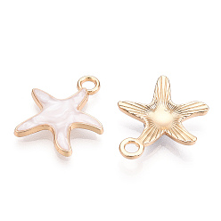 Linen Alloy Pendants, with Enamel, Starfish, Light Gold, Linen, 20x18x3mm, Hole: 2.5mm