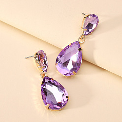 purple Colorful Transparent Glass Crystal Earrings with Fashionable Waterdrop Shape for Elegant and Stylish Women