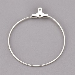 Silver 304 Stainless Steel Pendants, Hoop Earring Findings, Ring, Silver, 34x31x1.5mm, 21 Gauge, Hole: 1mm, Inner Size: 29x30mm, Pin: 0.7mm