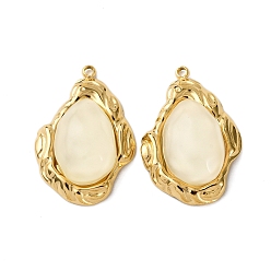 (404) Непрозрачное AB Кислое яблоко 304 подвески из нержавеющей стали, овальные, cmолой, вакуумное покрытие pvd, реальный 18 k позолоченный, цветочный белый, 25x17x7 мм, отверстие : 1.6 мм