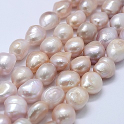 Misty Rose Natural Cultured Freshwater Pearl Beads Strands, Potato, Misty Rose, 11~12x11~12x8~9mm, Hole: 0.2mm, about 30pcs/strand, 14.1 inch