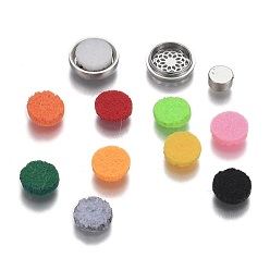 Mixed Color 304 Stainless Steel Diffuser Locket Aromatherapy Essential Oil, with Perfume Pad, Perfume Button for Face Mask, Flat Round with Flower of Life, Mixed Color, 12x4.5mm