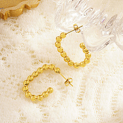 Golden 304 Stainless Steel Oval Stud Earrings, Half Hoop Earrings for Women, Golden, 28x17mm
