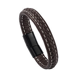 Brown leather with black buckle, 21.5cm Минималистичный плетеный браслет из искусственной кожи с магнитной застежкой - винтажные украшения в уличном стиле