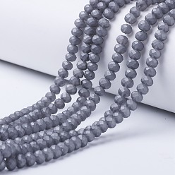 Gray Electroplate Transparent Glass Beads Strands, Pearl Luster Plated, Faceted, Matte, Rondelle, Gray, 10x8mm, Hole: 1mm, about 62pcs/strand, 22.05 inch(56cm)