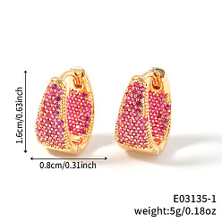 Сливовый U-образные серьги-кольца из латуни с кубическим цирконием, золотые, слива, 16x8 мм
