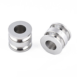 Stainless Steel Color 316 Surgical Stainless Steel European Beads, Large Hole Beads, Grooved Beads, Column, Stainless Steel Color, 9x10mm, Hole: 5mm