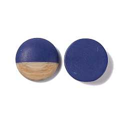 Dark Blue Two Tone Wood Grain Frosted Imitation Leather Style Resin Cabochons, Flat Round, Dark Blue, 18x5mm