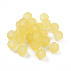 Jaune Perles acryliques transparentes, de Style caoutchouté, givré, ronde, jaune, 16x15mm, Trou: 2.8mm