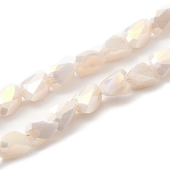 Seashell Color Electroplate Glass Beads Strands, AB Color, Faceted, Triangle, Seashell Color, 7x5.5~6x5.5~6mm, Hole: 1.2mm, about 79~80pcs/strand, 22.60''(57.4cm)
