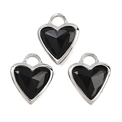 Обсидиан Ограненные подвески из натурального обсидиана, Подвески в форме сердца из латуни с драгоценными камнями в оправе, платина, 22x18.5~19x7 мм, отверстие : 5x4 мм